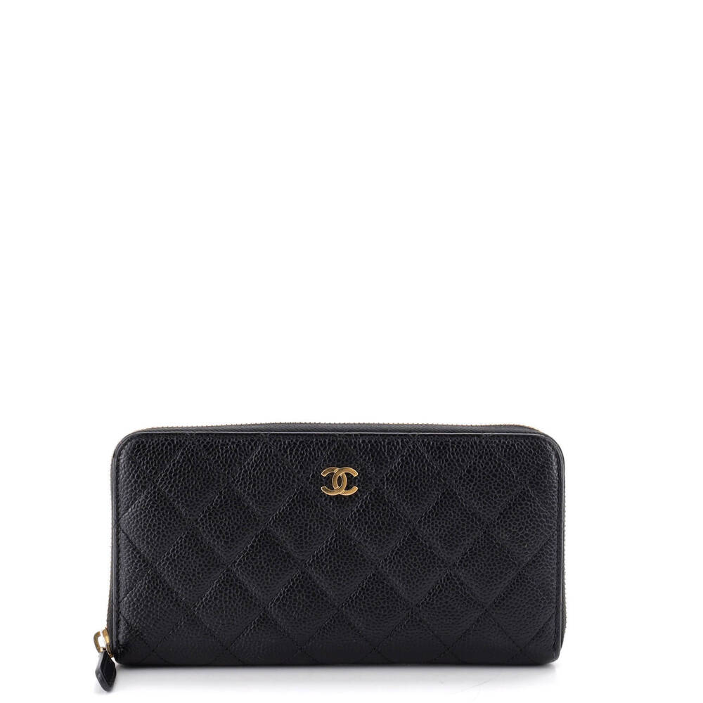 Chanel Long Zip Around Wallet Quilted Caviar